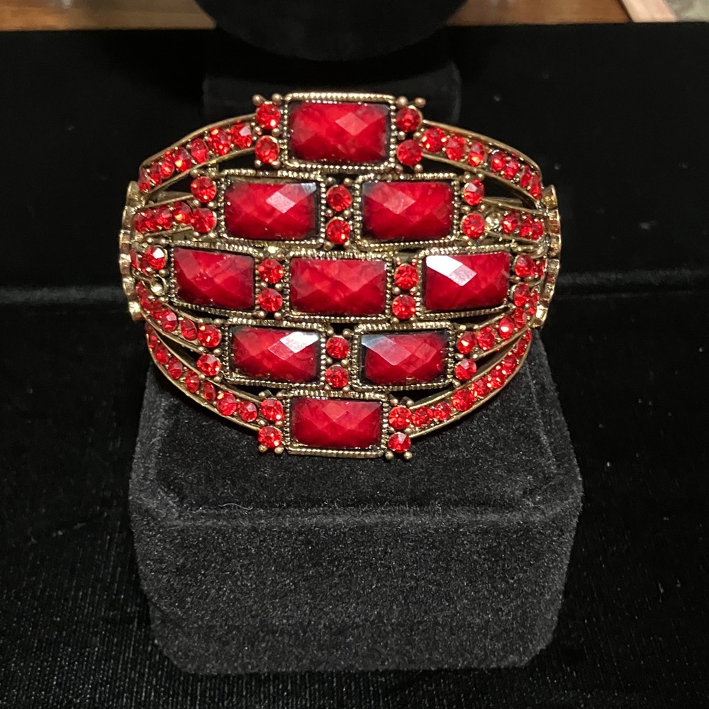 Bombay Red Faceted Crystal Cuff Bracelet